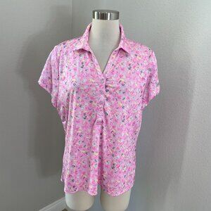 Jamie Sadock Womens XL Pink Golf Shirt Button Front Short Sleeves Activewear